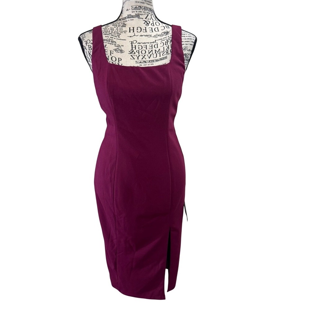 Lulu's Magenta Square-Neck Midi Sheath Dress